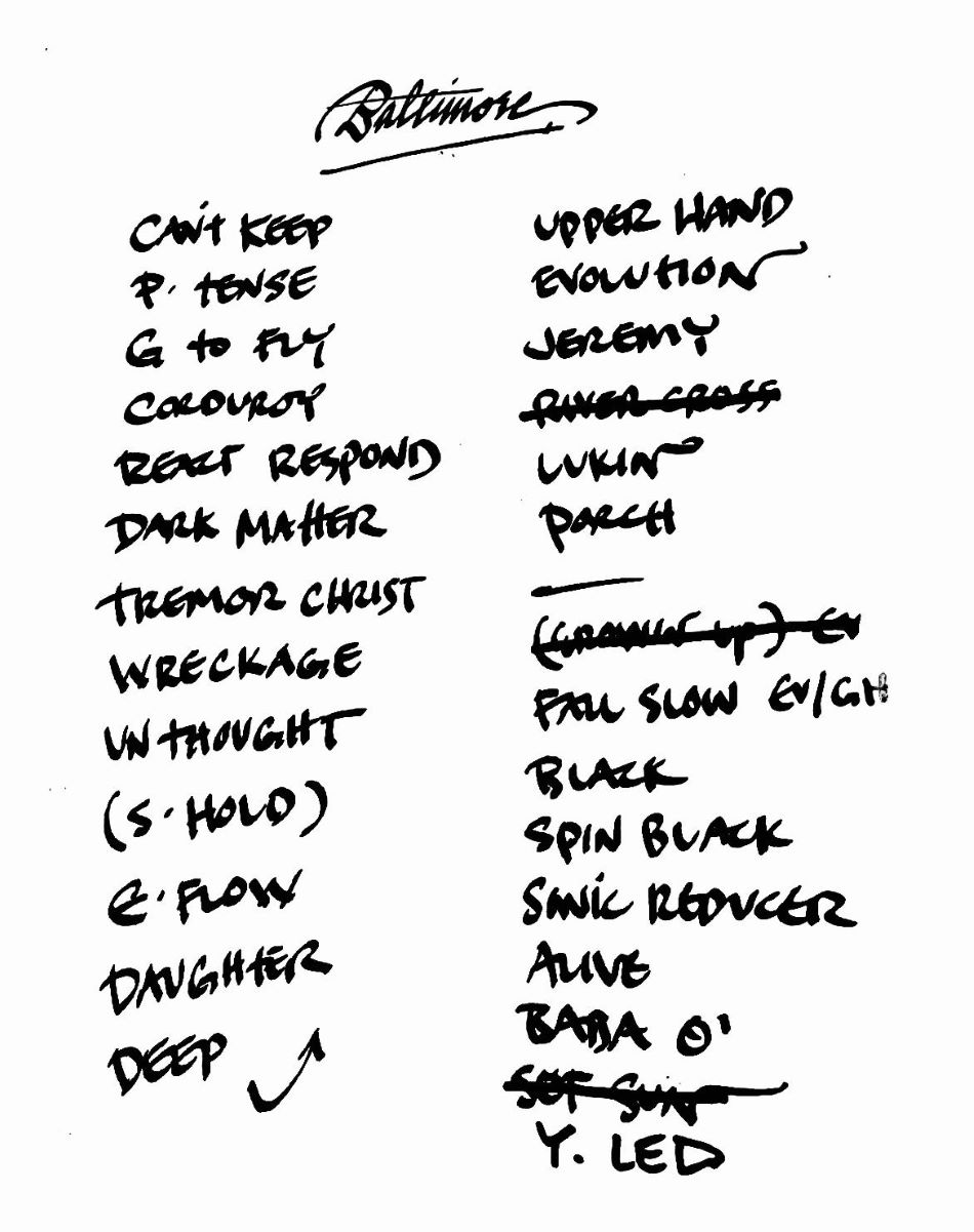 La setlist originale del concerto